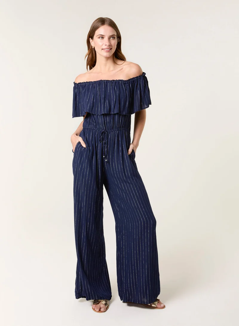 Blue Vanilla Bardot Tie Waist Jumpsuit